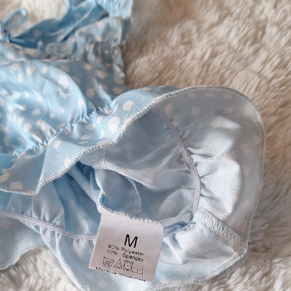 Light Blue Ruffled Two-Piece Set w/ Charming White Pattern BNWOT Size M - Picture 7 of 7